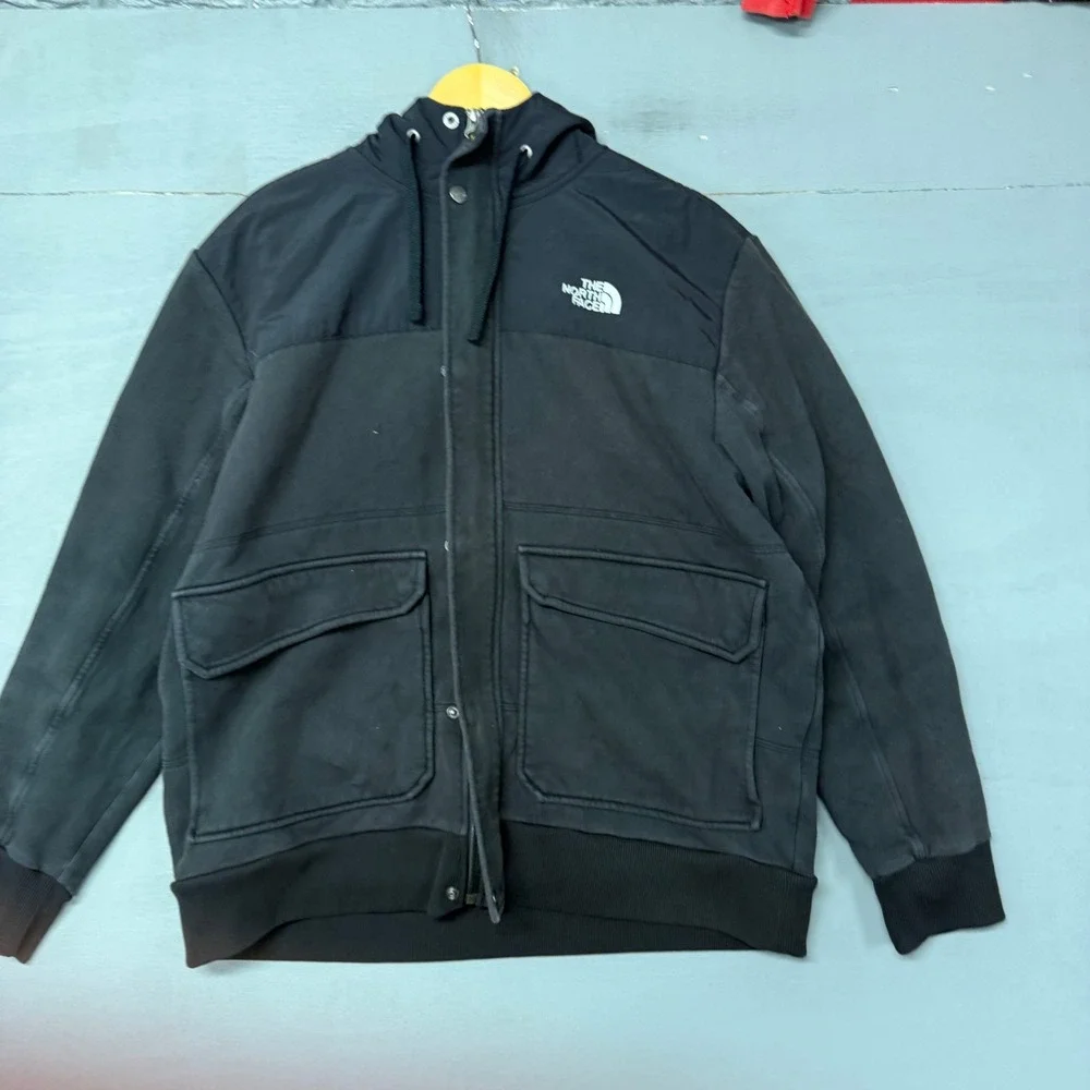 The‎ North Face Mens XL Black Hooded Utility Fleece Jacket Full Zip Mixed Media